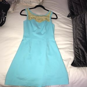 Lilly Pulitzer blue and gold embellished dress